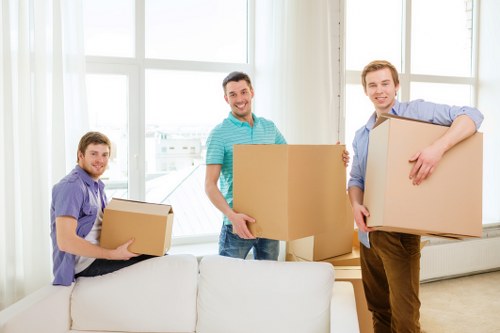 Prepared moving boxes and furniture for a removal truck hire job