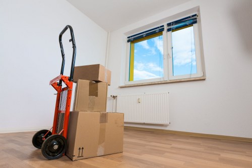 Professional piano transport equipment prepared for a house move